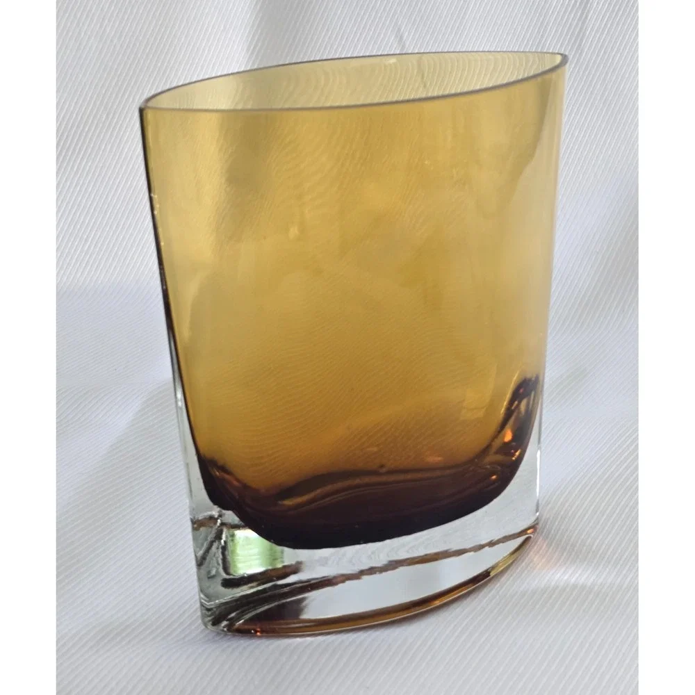 Badash Samantha Pocket Vase Mouth‎ Blown Amber Gold Art Glass Crystal 6